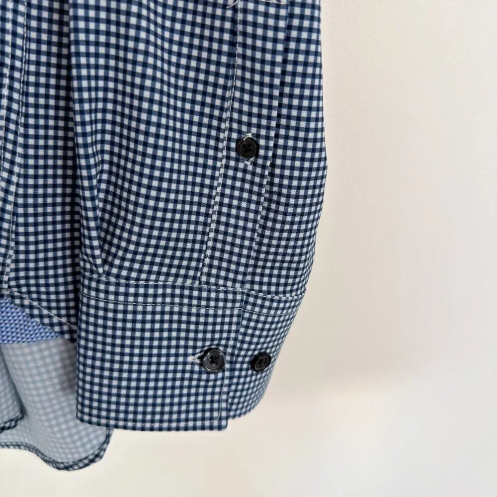 👔 **CON.STRUCT Slim Fit 4-Way Stretch Dress Shirt – Blue Micro Check – Size Lar